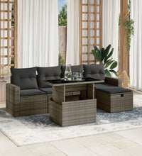 6-tlg. Garten-Sofagarnitur mit Kissen Grau Poly Rattan
