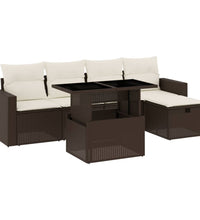 6-tlg. Garten-Sofagarnitur mit Kissen Braun Poly Rattan