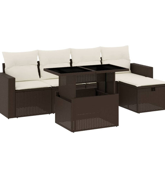 6-tlg. Garten-Sofagarnitur mit Kissen Braun Poly Rattan