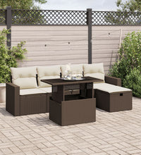 6-tlg. Garten-Sofagarnitur mit Kissen Braun Poly Rattan