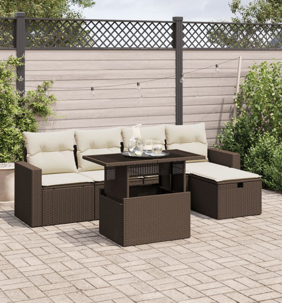 6-tlg. Garten-Sofagarnitur mit Kissen Braun Poly Rattan