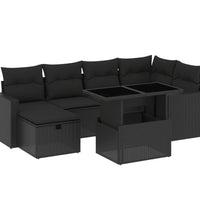 7-tlg. Garten-Sofagarnitur mit Kissen Schwarz Poly Rattan