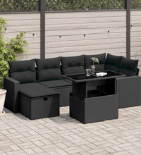 7-tlg. Garten-Sofagarnitur mit Kissen Schwarz Poly Rattan