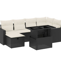 7-tlg. Garten-Sofagarnitur mit Kissen Schwarz Poly Rattan