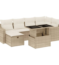 7-tlg. Garten-Sofagarnitur mit Kissen Beige Poly Rattan