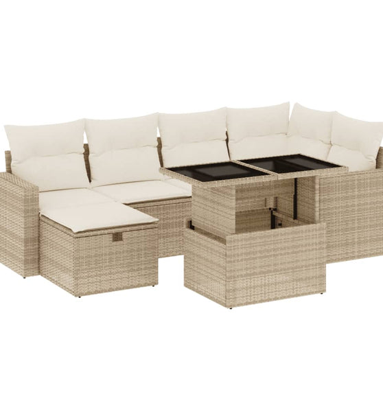 7-tlg. Garten-Sofagarnitur mit Kissen Beige Poly Rattan