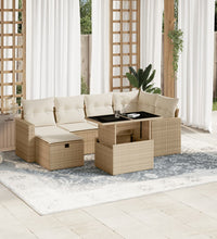 7-tlg. Garten-Sofagarnitur mit Kissen Beige Poly Rattan
