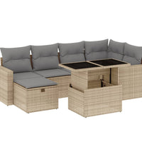 7-tlg. Garten-Sofagarnitur mit Kissen Beige Poly Rattan