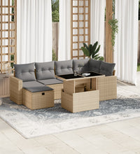 7-tlg. Garten-Sofagarnitur mit Kissen Beige Poly Rattan