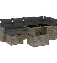 7-tlg. Garten-Sofagarnitur mit Kissen Grau Poly Rattan