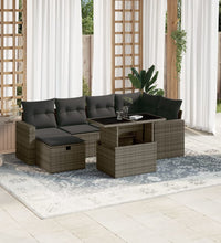 7-tlg. Garten-Sofagarnitur mit Kissen Grau Poly Rattan