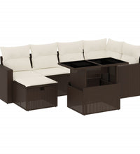 7-tlg. Garten-Sofagarnitur mit Kissen Braun Poly Rattan