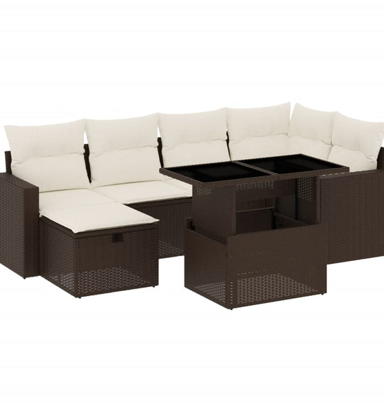 7-tlg. Garten-Sofagarnitur mit Kissen Braun Poly Rattan