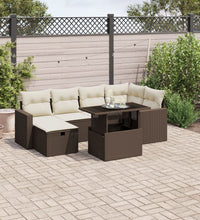 7-tlg. Garten-Sofagarnitur mit Kissen Braun Poly Rattan