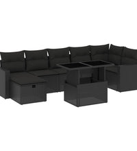 8-tlg. Garten-Sofagarnitur mit Kissen Schwarz Poly Rattan