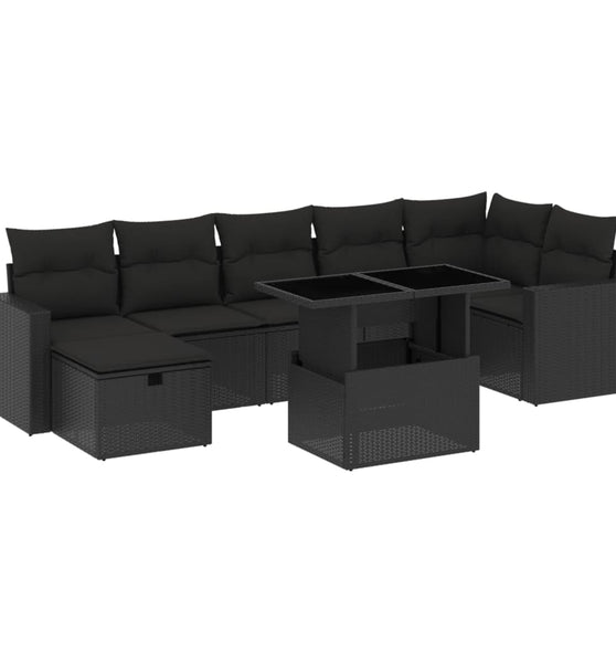 8-tlg. Garten-Sofagarnitur mit Kissen Schwarz Poly Rattan