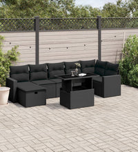 8-tlg. Garten-Sofagarnitur mit Kissen Schwarz Poly Rattan