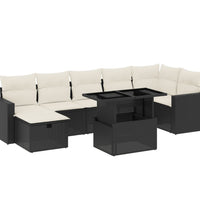 8-tlg. Garten-Sofagarnitur mit Kissen Schwarz Poly Rattan