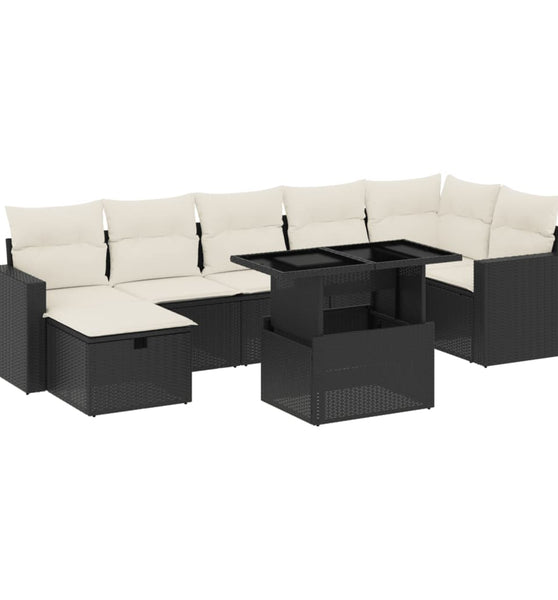 8-tlg. Garten-Sofagarnitur mit Kissen Schwarz Poly Rattan