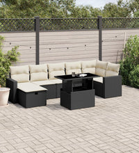 8-tlg. Garten-Sofagarnitur mit Kissen Schwarz Poly Rattan