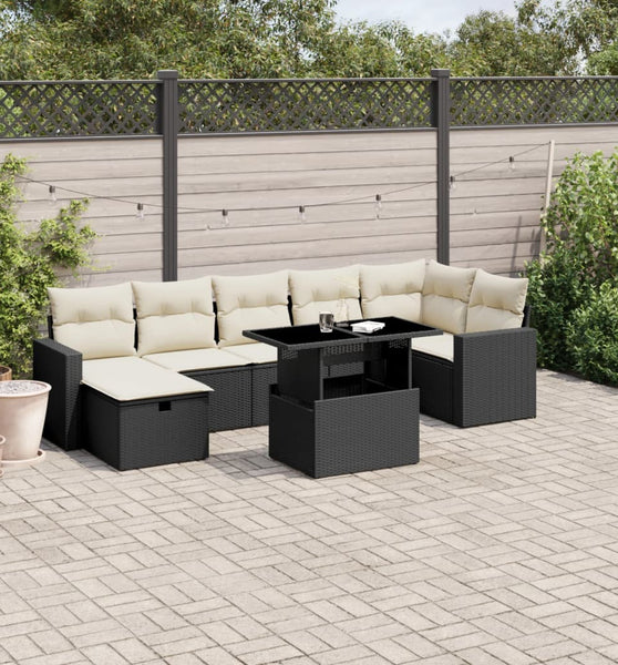 8-tlg. Garten-Sofagarnitur mit Kissen Schwarz Poly Rattan