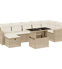 8-tlg. Garten-Sofagarnitur mit Kissen Beige Poly Rattan