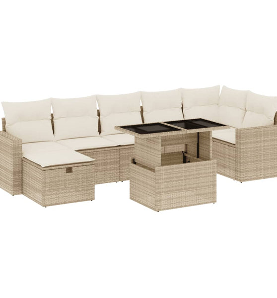 8-tlg. Garten-Sofagarnitur mit Kissen Beige Poly Rattan