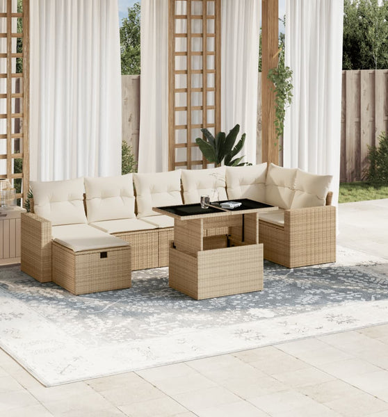 8-tlg. Garten-Sofagarnitur mit Kissen Beige Poly Rattan