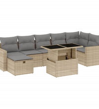 8-tlg. Garten-Sofagarnitur mit Kissen Beige Poly Rattan