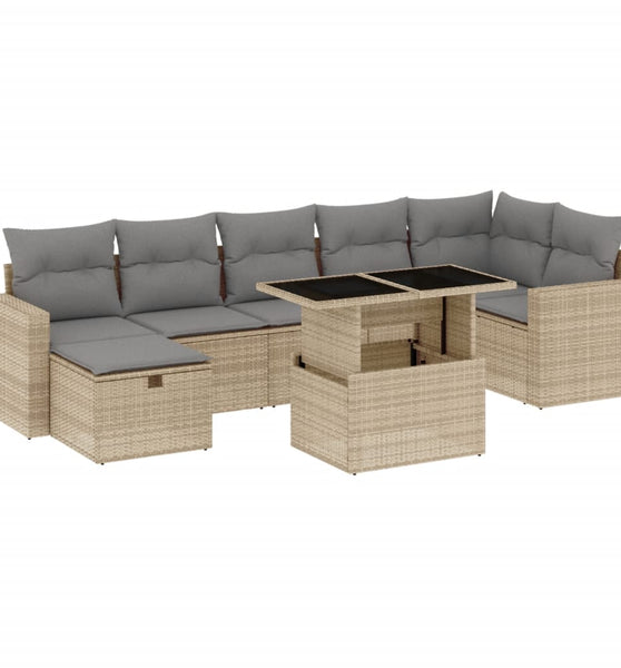 8-tlg. Garten-Sofagarnitur mit Kissen Beige Poly Rattan