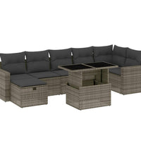 8-tlg. Garten-Sofagarnitur mit Kissen Grau Poly Rattan