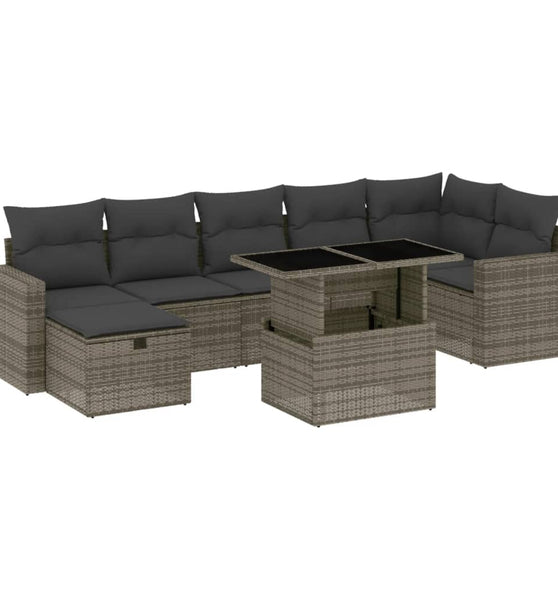 8-tlg. Garten-Sofagarnitur mit Kissen Grau Poly Rattan