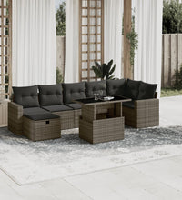 8-tlg. Garten-Sofagarnitur mit Kissen Grau Poly Rattan