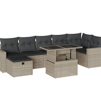 8-tlg. Garten-Sofagarnitur mit Kissen Hellgrau Poly Rattan