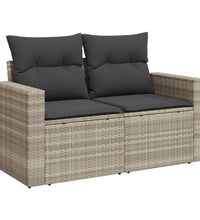 8-tlg. Garten-Sofagarnitur mit Kissen Hellgrau Poly Rattan