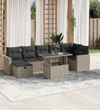 8-tlg. Garten-Sofagarnitur mit Kissen Hellgrau Poly Rattan