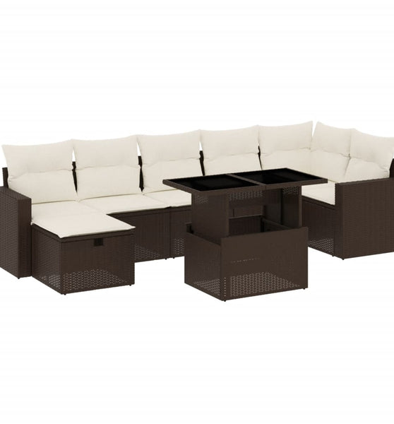 8-tlg. Garten-Sofagarnitur mit Kissen Braun Poly Rattan
