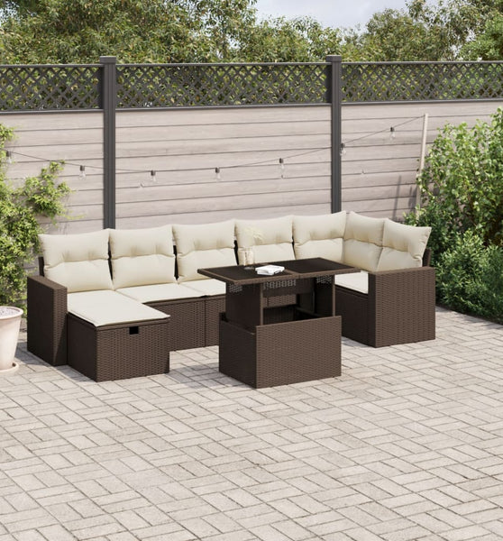 8-tlg. Garten-Sofagarnitur mit Kissen Braun Poly Rattan