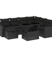 8-tlg. Garten-Sofagarnitur mit Kissen Schwarz Poly Rattan