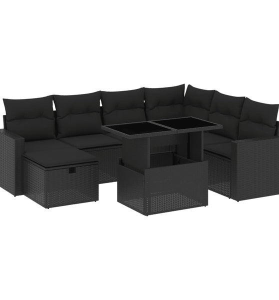 8-tlg. Garten-Sofagarnitur mit Kissen Schwarz Poly Rattan
