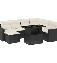 8-tlg. Garten-Sofagarnitur mit Kissen Schwarz Poly Rattan