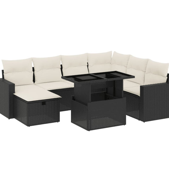 8-tlg. Garten-Sofagarnitur mit Kissen Schwarz Poly Rattan