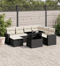 8-tlg. Garten-Sofagarnitur mit Kissen Schwarz Poly Rattan