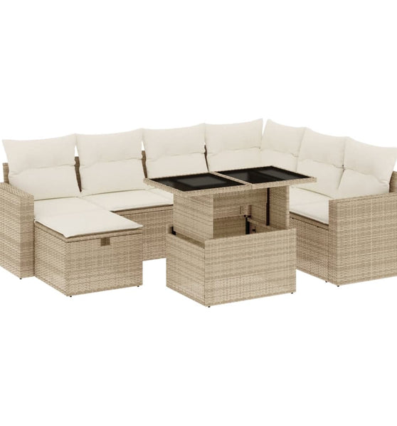 8-tlg. Garten-Sofagarnitur mit Kissen Beige Poly Rattan