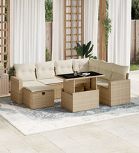 8-tlg. Garten-Sofagarnitur mit Kissen Beige Poly Rattan