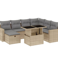 8-tlg. Garten-Sofagarnitur mit Kissen Beige Poly Rattan