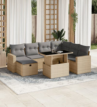 8-tlg. Garten-Sofagarnitur mit Kissen Beige Poly Rattan