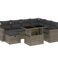8-tlg. Garten-Sofagarnitur mit Kissen Grau Poly Rattan