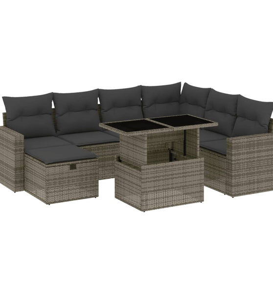 8-tlg. Garten-Sofagarnitur mit Kissen Grau Poly Rattan