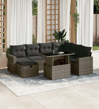 8-tlg. Garten-Sofagarnitur mit Kissen Grau Poly Rattan